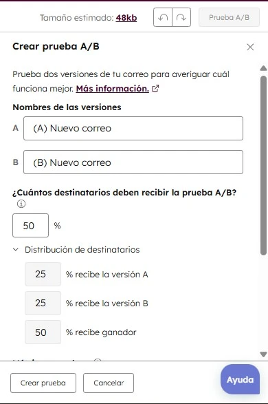 Creación de prueba A/B