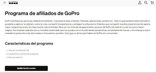 pagina de programa de afiliados de gopro