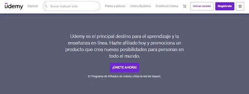 pagina de programa de afiliados de udemy