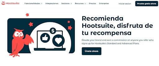 pagina de programa de afiliados de hootsuite