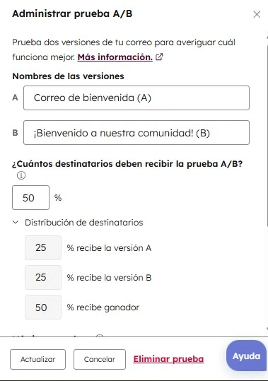 Gestión de pruebas A/B en HubSpot