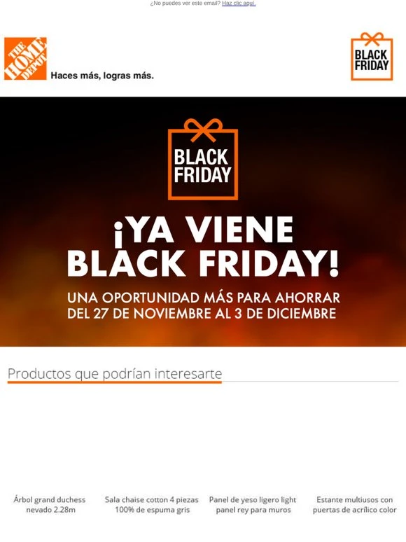 captura de pantalla de newsletter de black friday de home depot