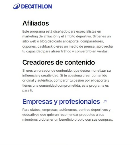 pagina de programa de afiliados de decathlon