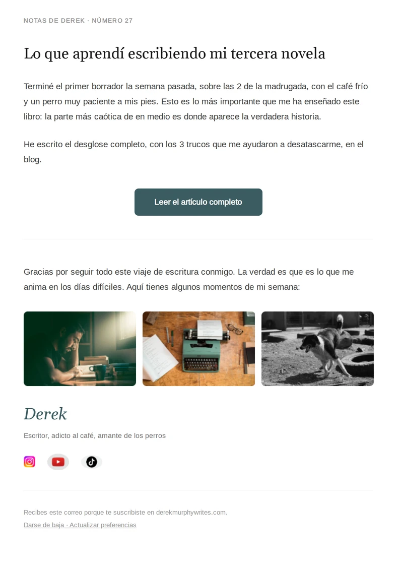 Una despedida de correo creado en MailerLite