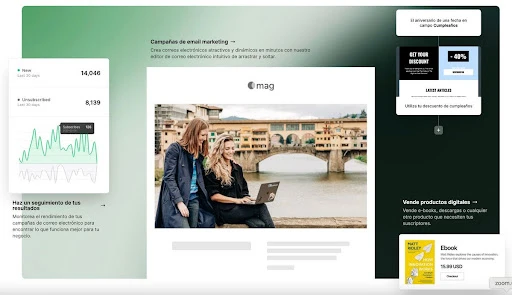 vista de página de inicio de mailerlite.com.es