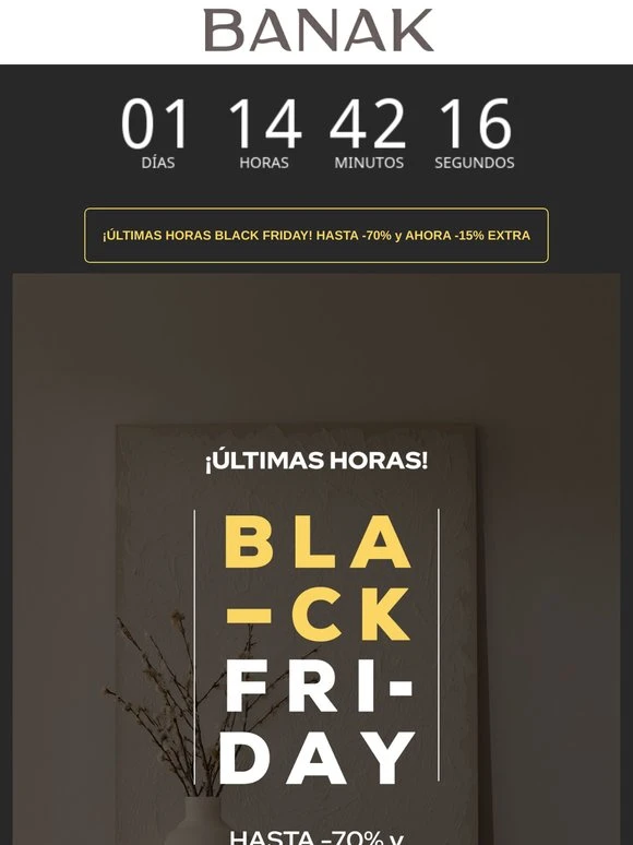 ejemplo de email de BFCM con cuenta regresiva de Banak