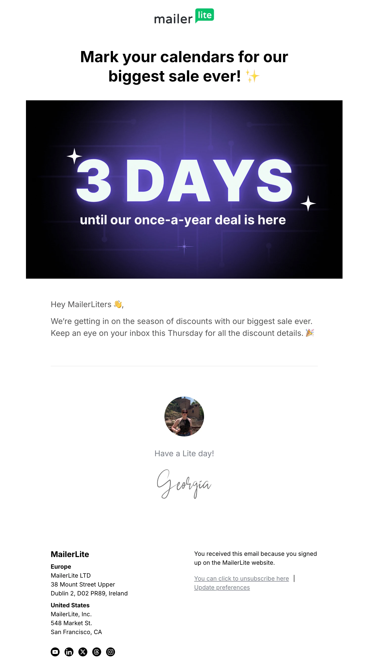  MailerLite BFCM promotion email 