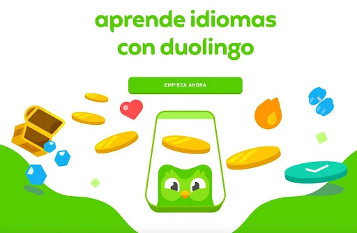 vista de pagina de inicio de es.duolingo.com