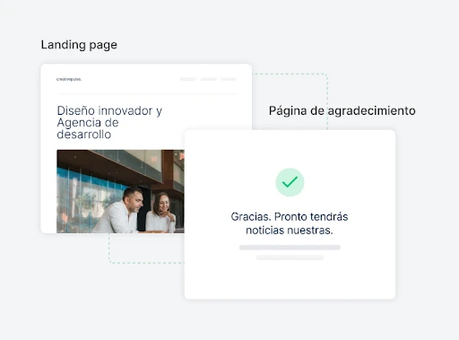 visual comparativa de landing page y página de agradecimiento