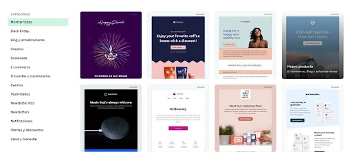 vista de la página de plantillas de newsletter de mailerlite