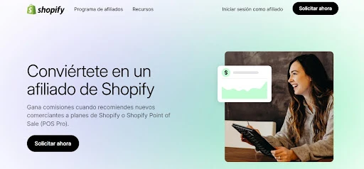 Pagina de programa de afiliados de shopify