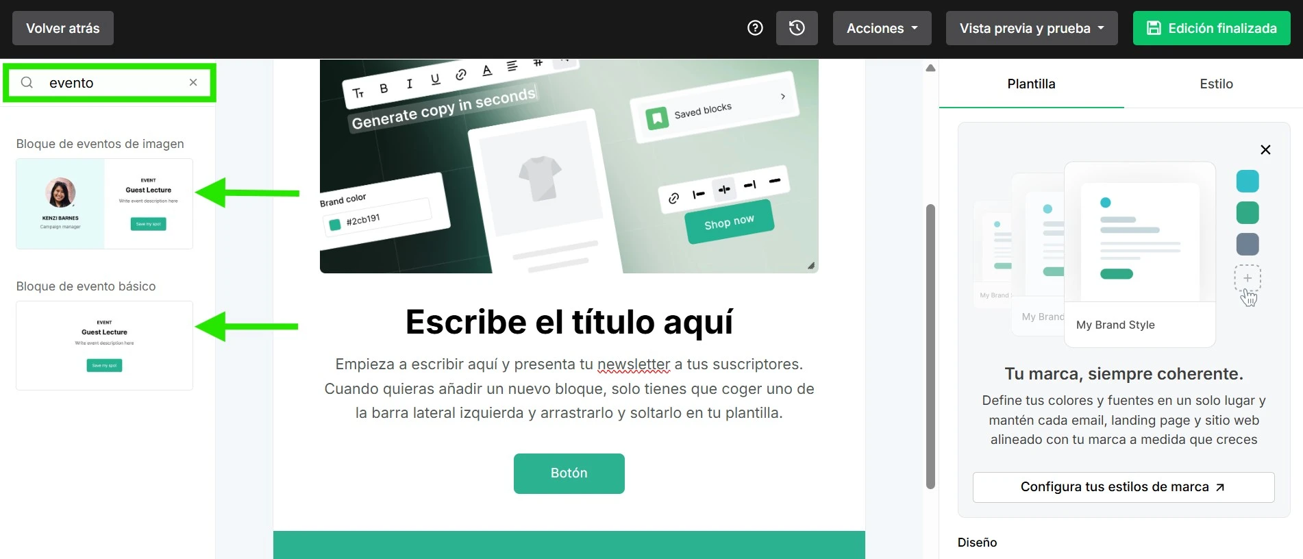 vista de panel de control de mailerlite