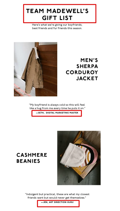 madewell newsletter example - interviews with team members