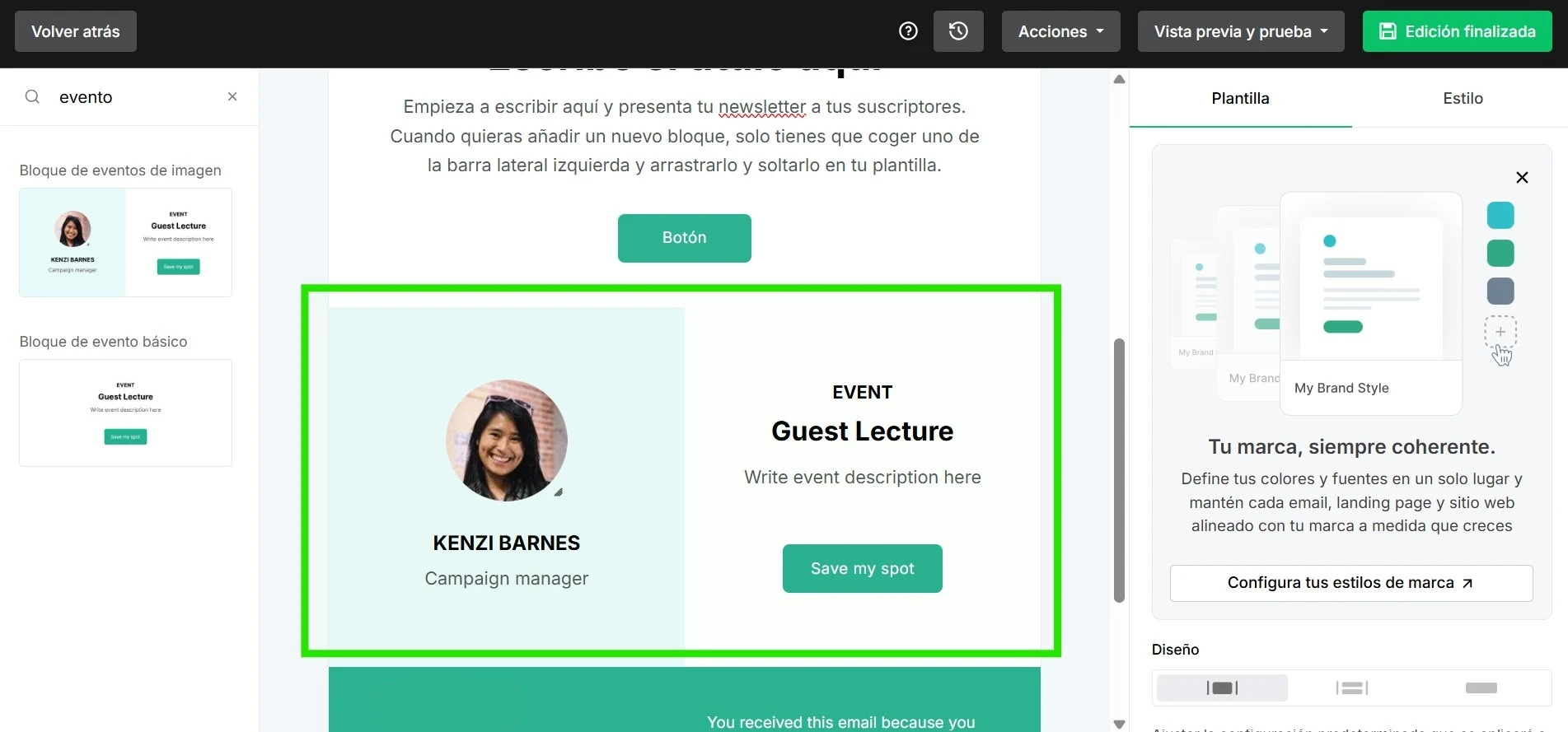 Vista de panel de control de MailerLite