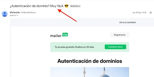 ejemplo de línea de asunto en email de mailerlite