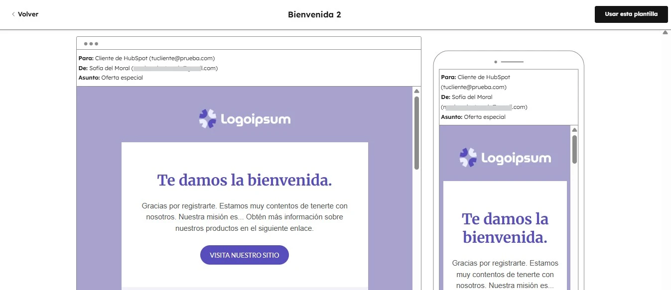 Vista previa del correo en escritorio y móvil