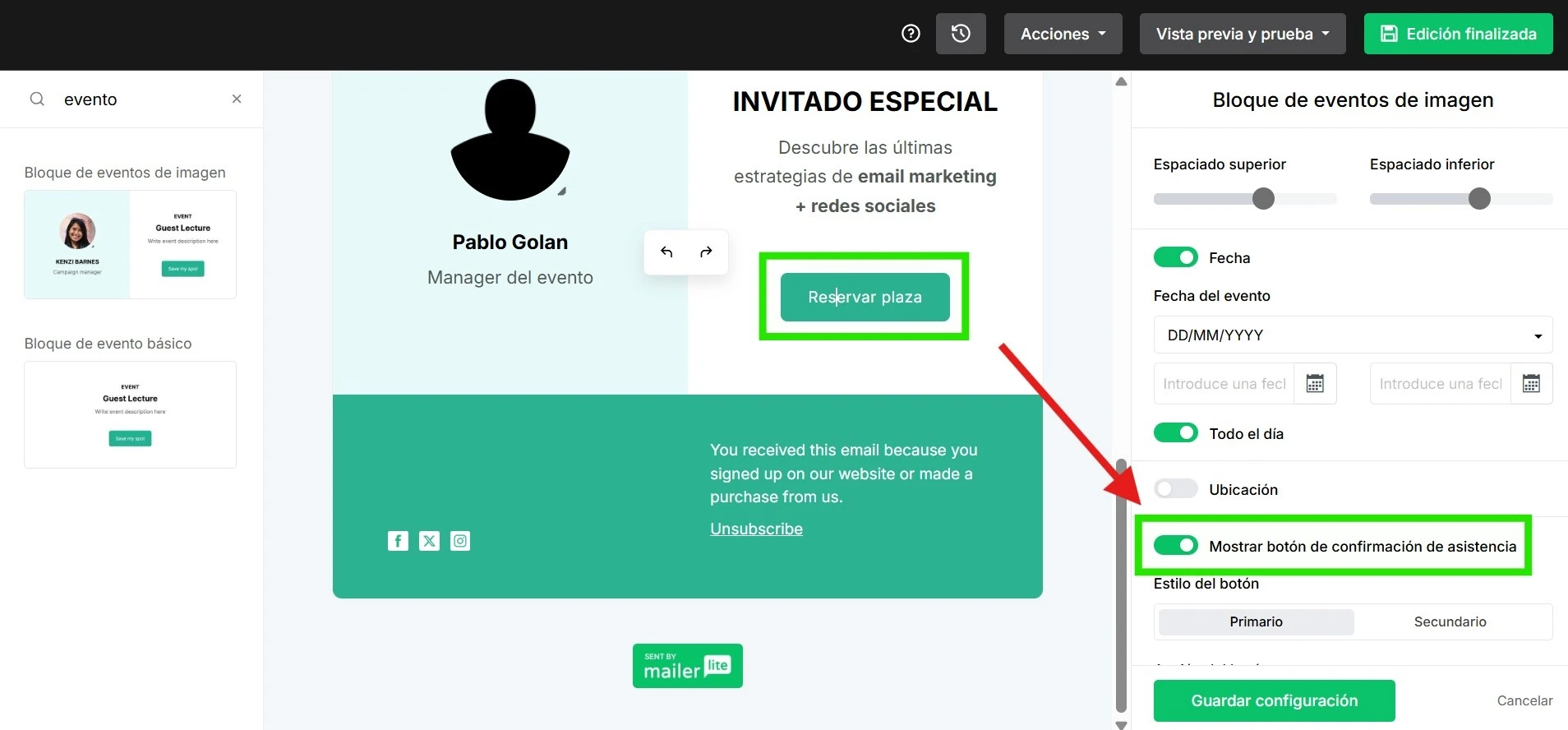 Vista del panel de control de MailerLite