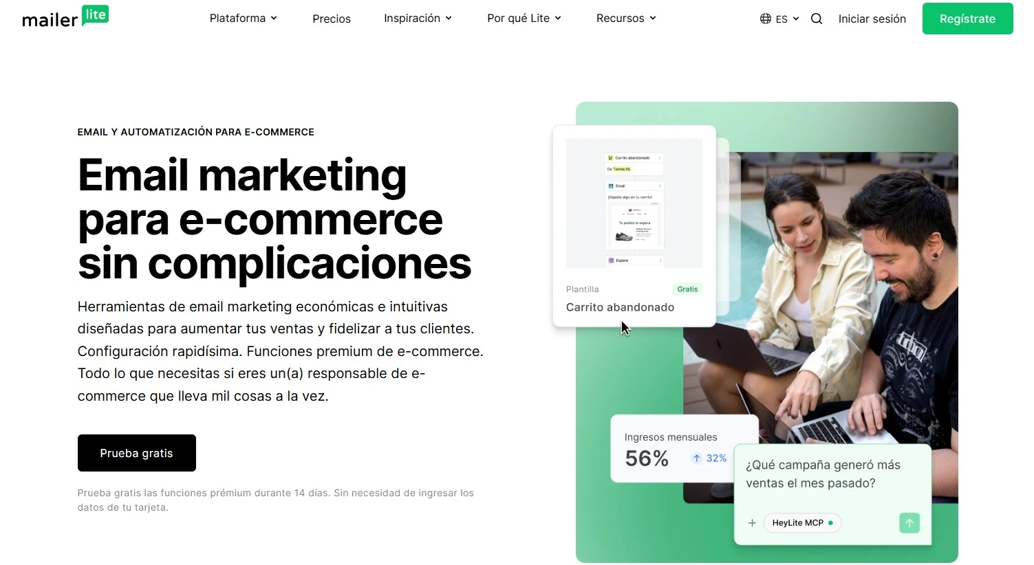 captura de pantalla de landing page de email marketing de mailerlite