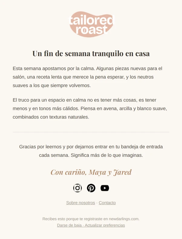Una despedida de correo electrónico en sintonía con el estilo y la paleta de colores de la marca.