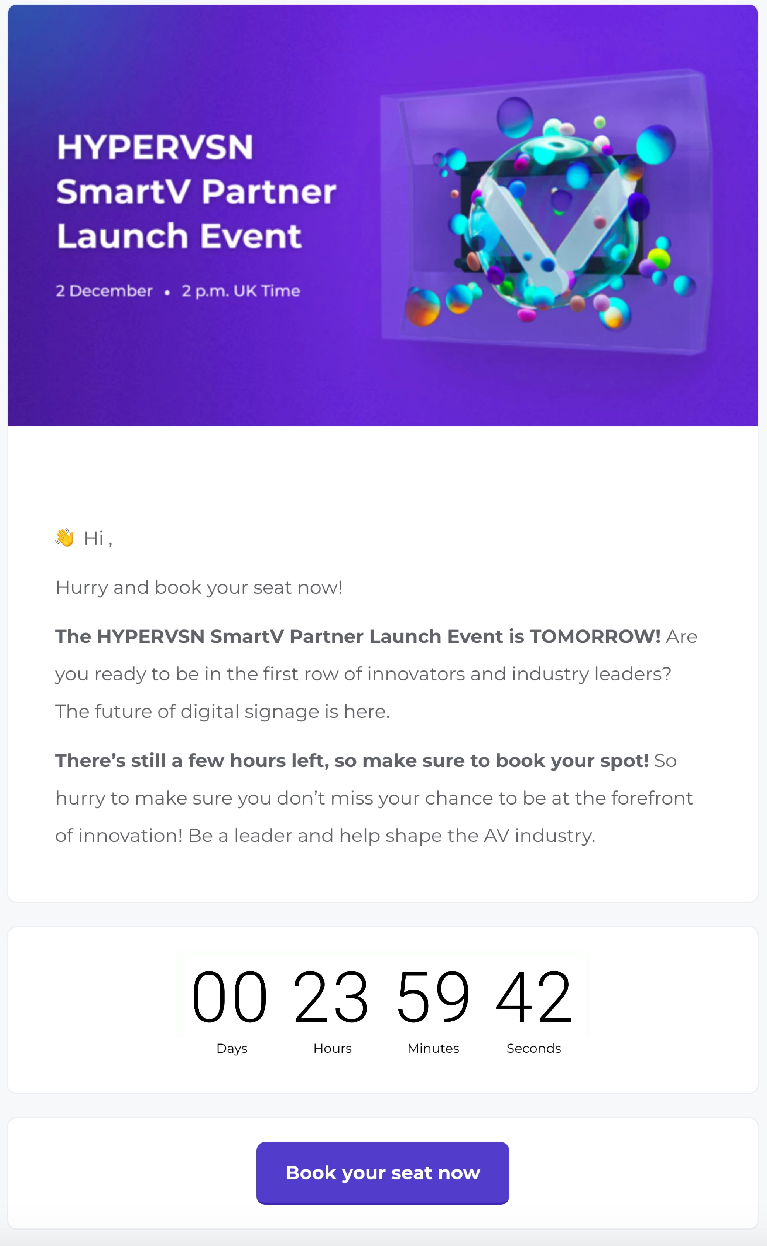 Event invitation email example from HYPERVSN - MailerLite