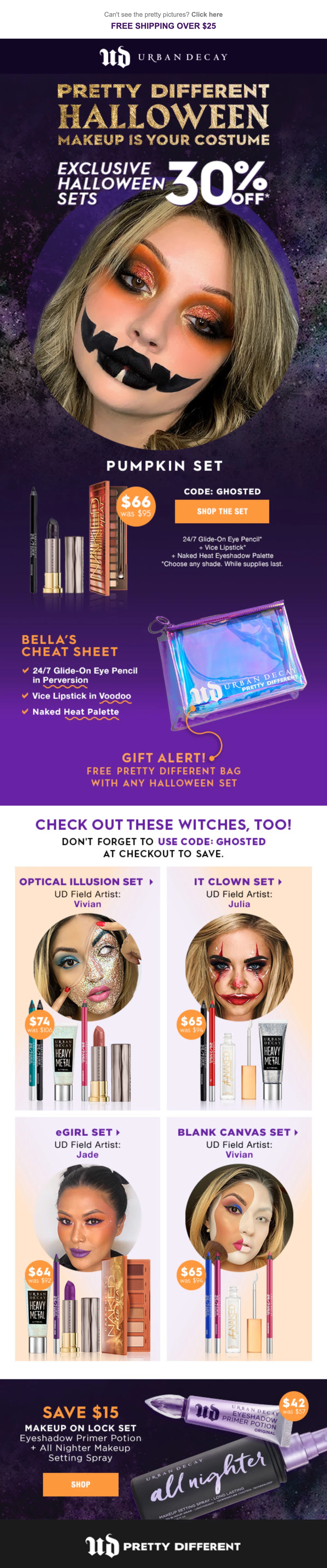 Urban decay halloween promotion email with images of Halloween make up 