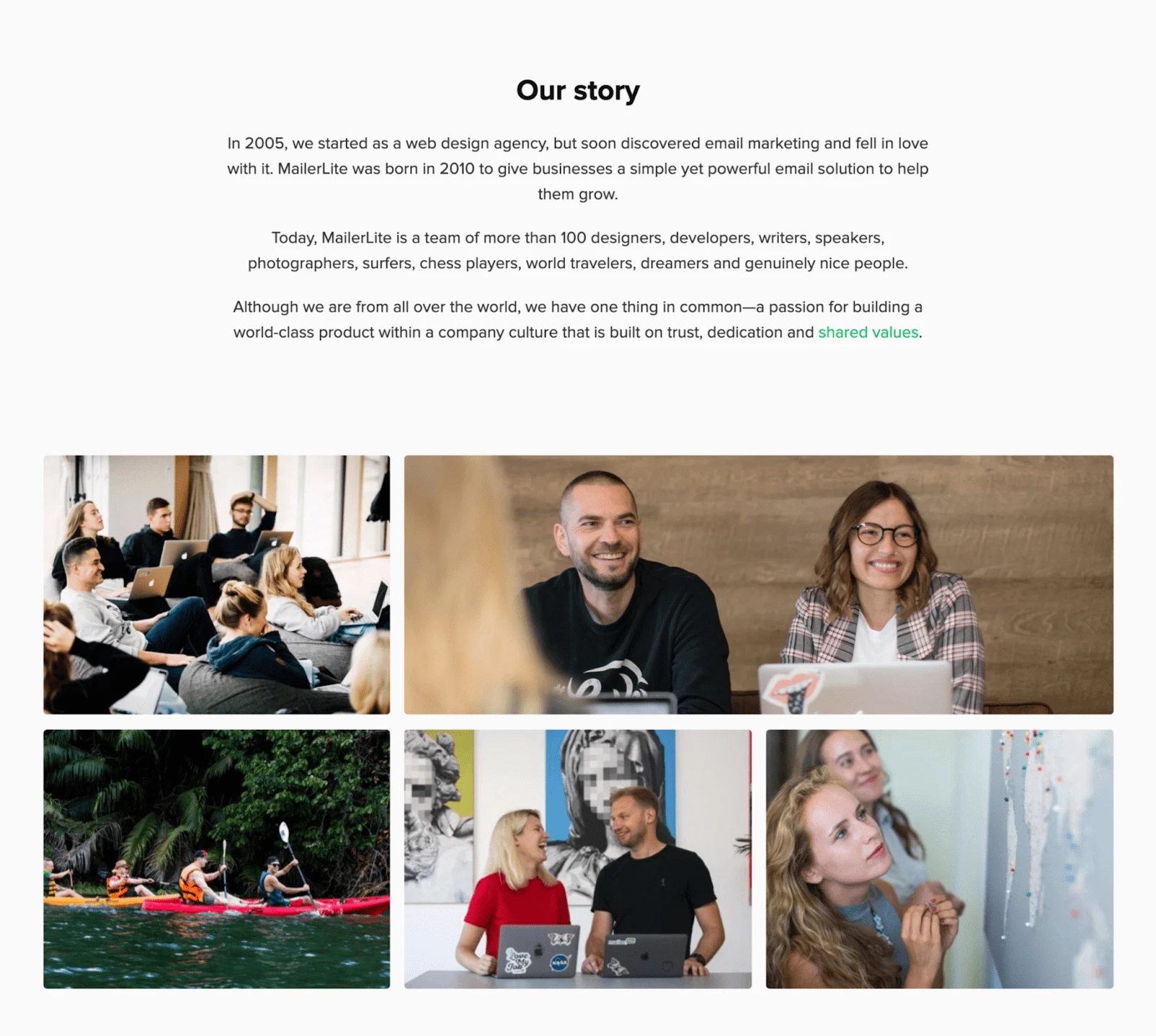 MailerLite's About page our story