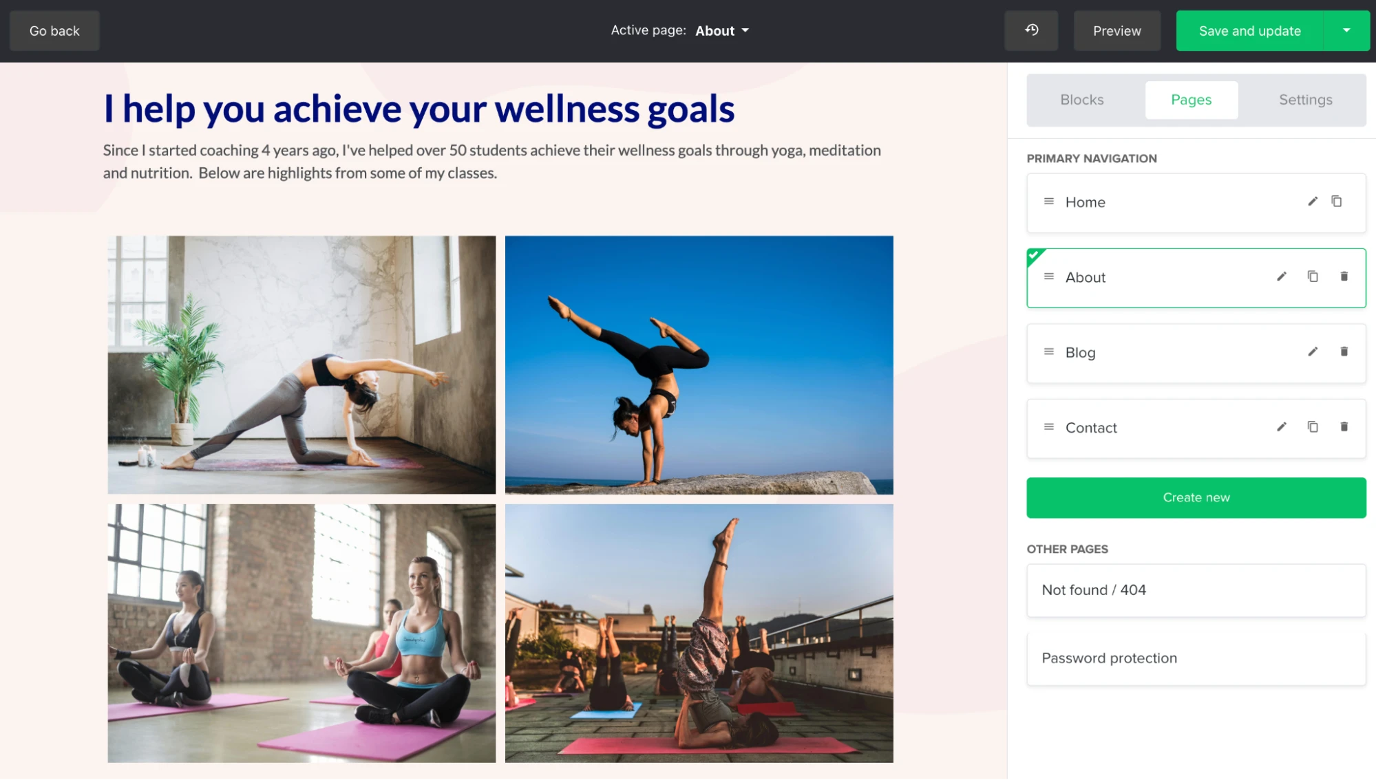 Gallery block in the MailerLite website builder