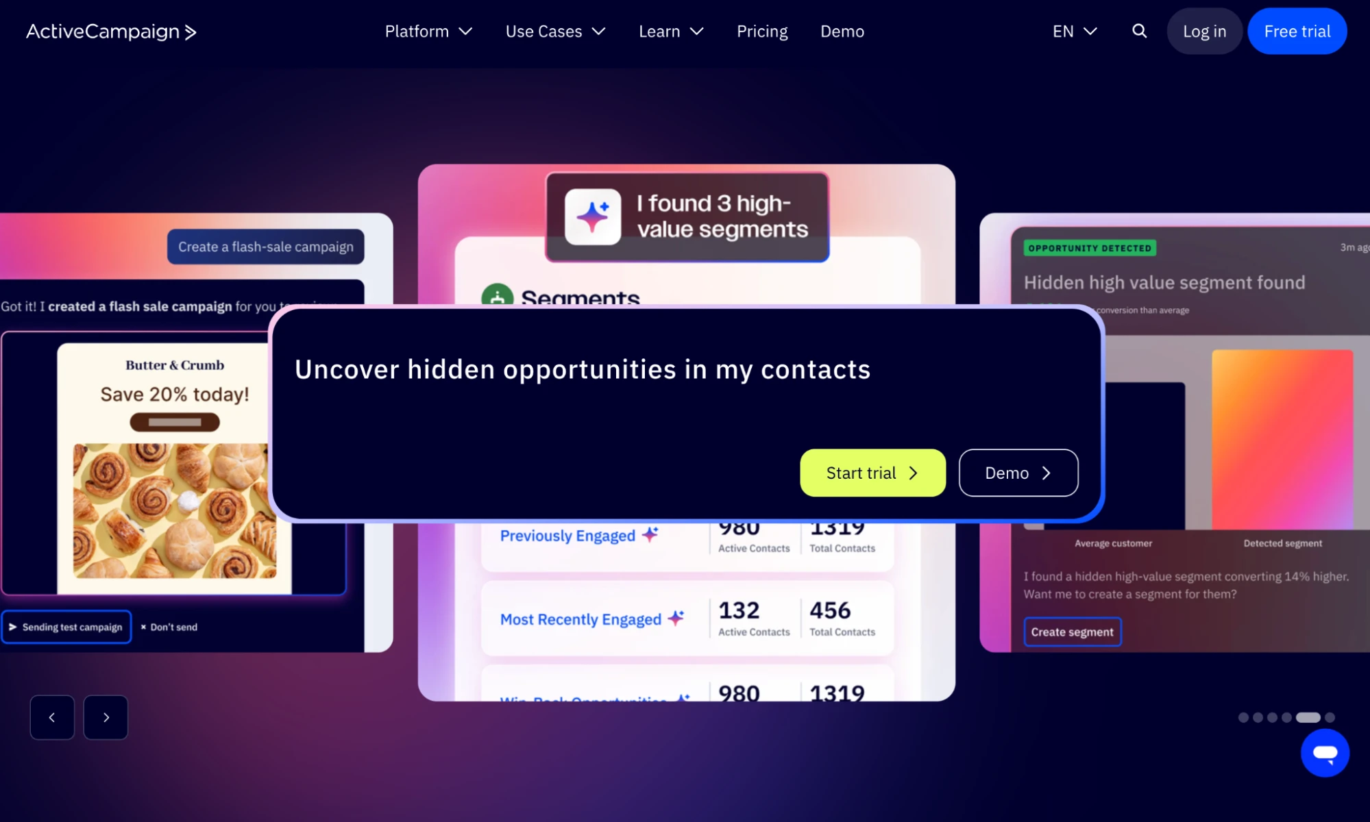 Screenshot of the ActiveCampaign homepage