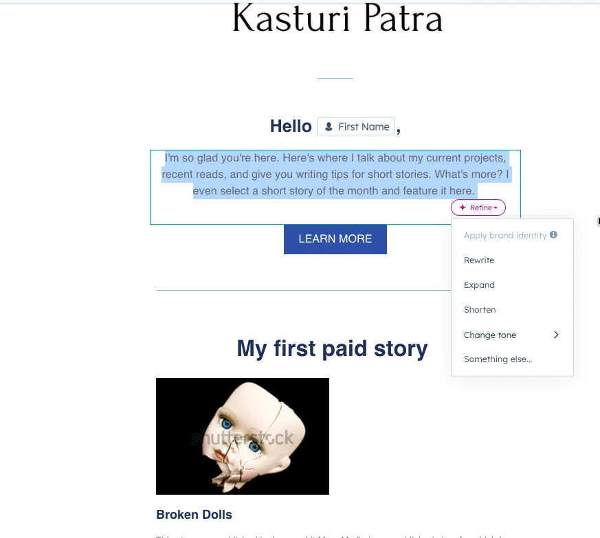 AI assistance with content on HubSpot email platform