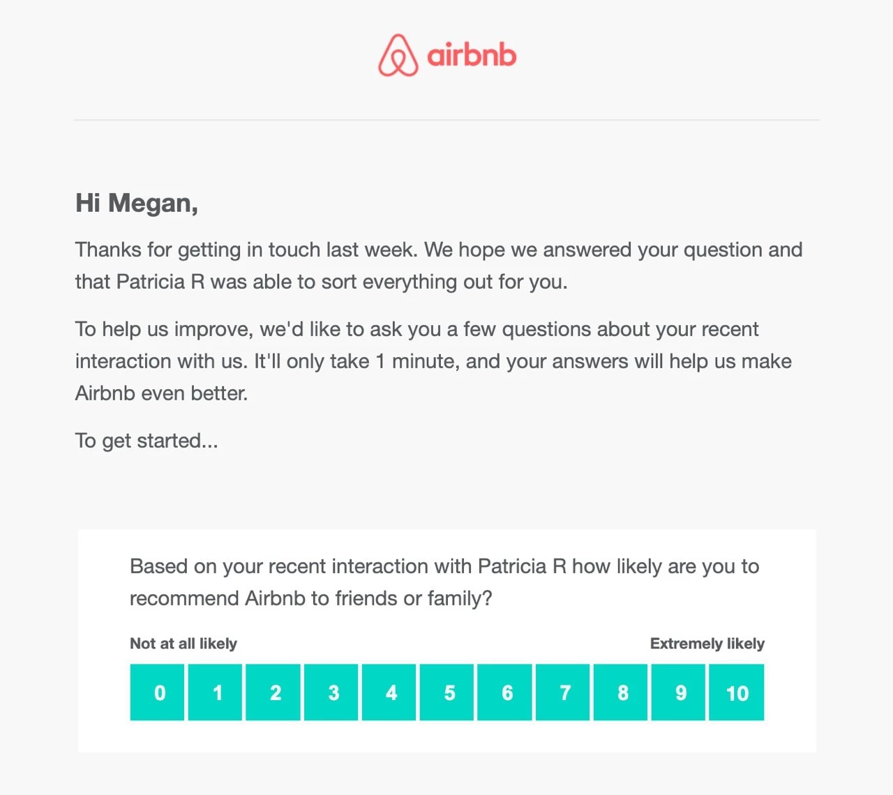 Airbnb feedback email example
