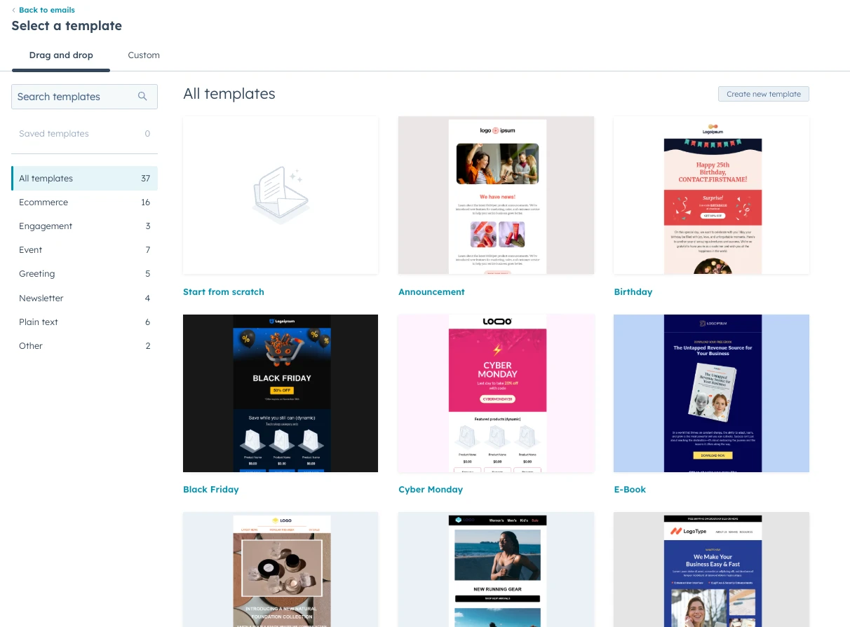 Email templates on HubSpot