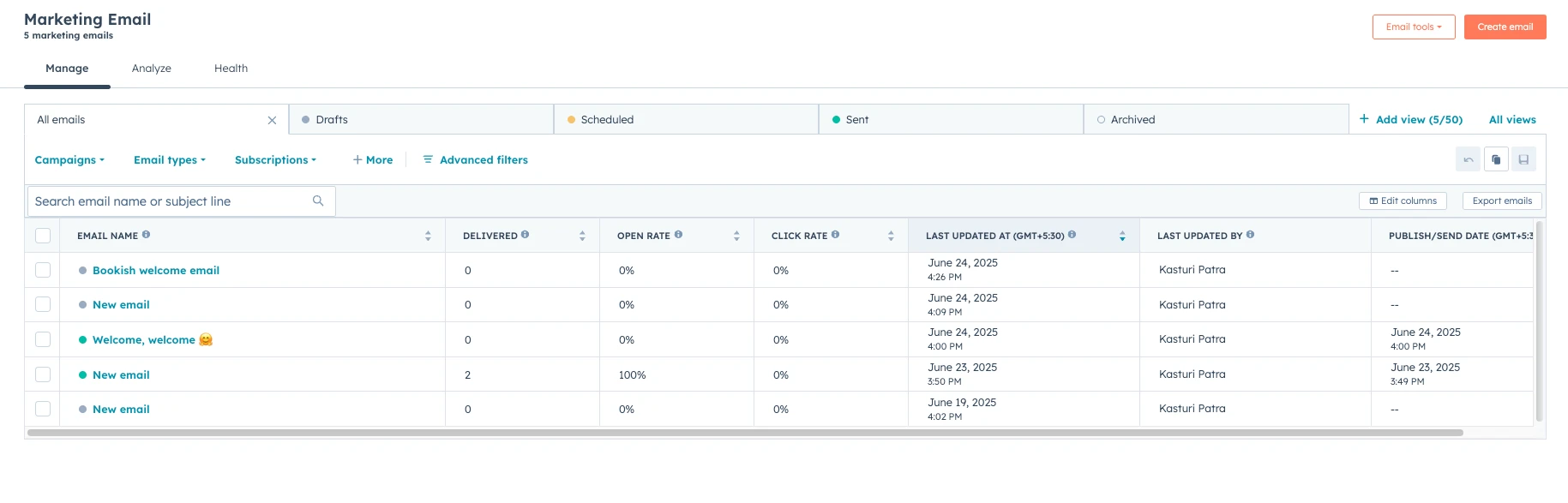 Analytics dashboard on HubSpot