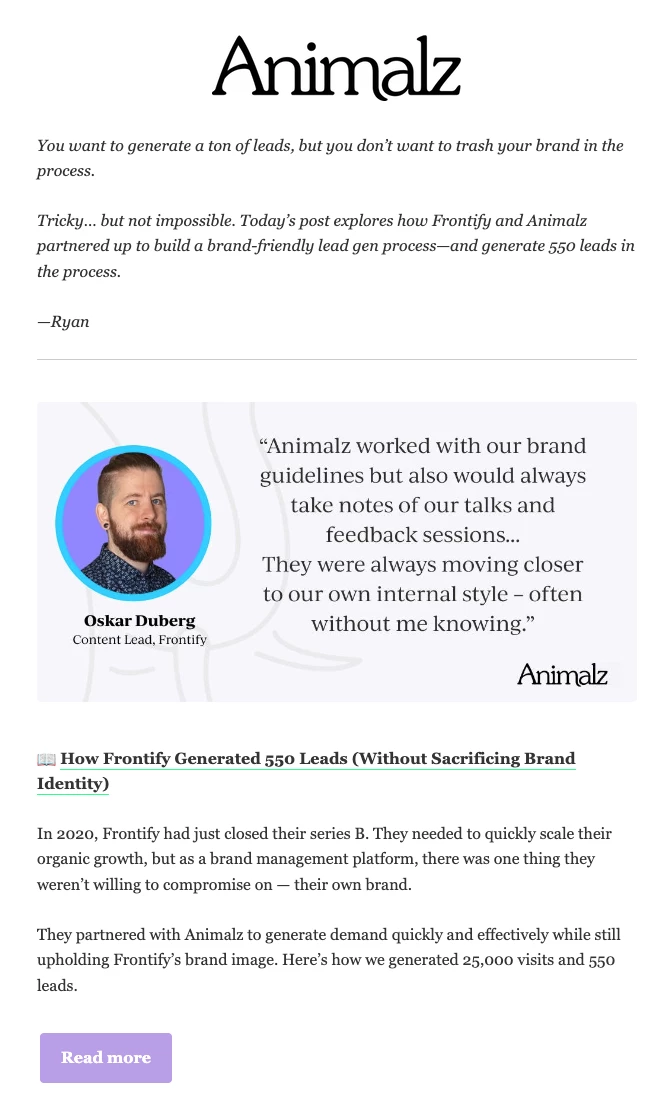 B2B email marketing case study example animalz agency