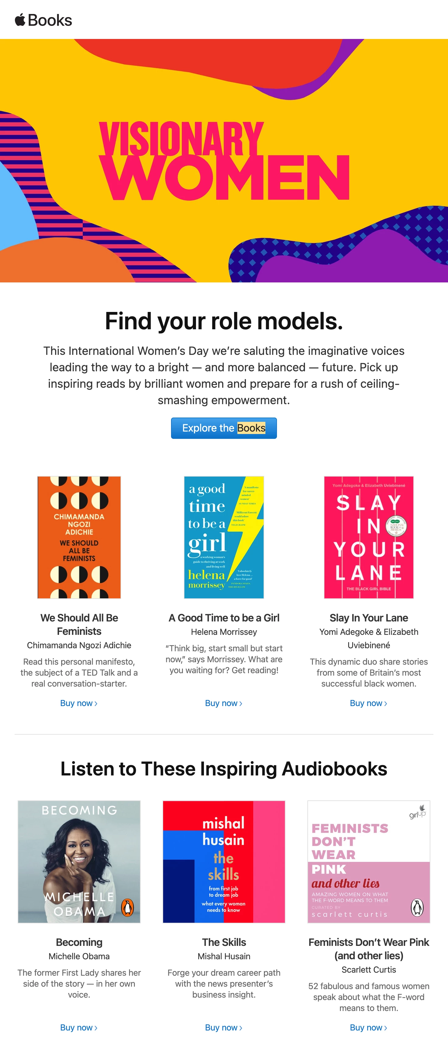 International Women's Day email from Apple Books