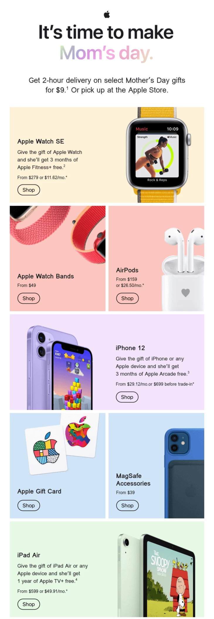 Apple email with a pastel color scheme