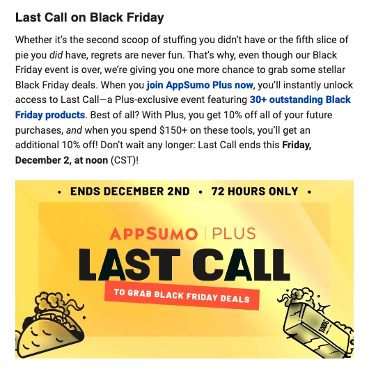 AppSumo Black Friday email example