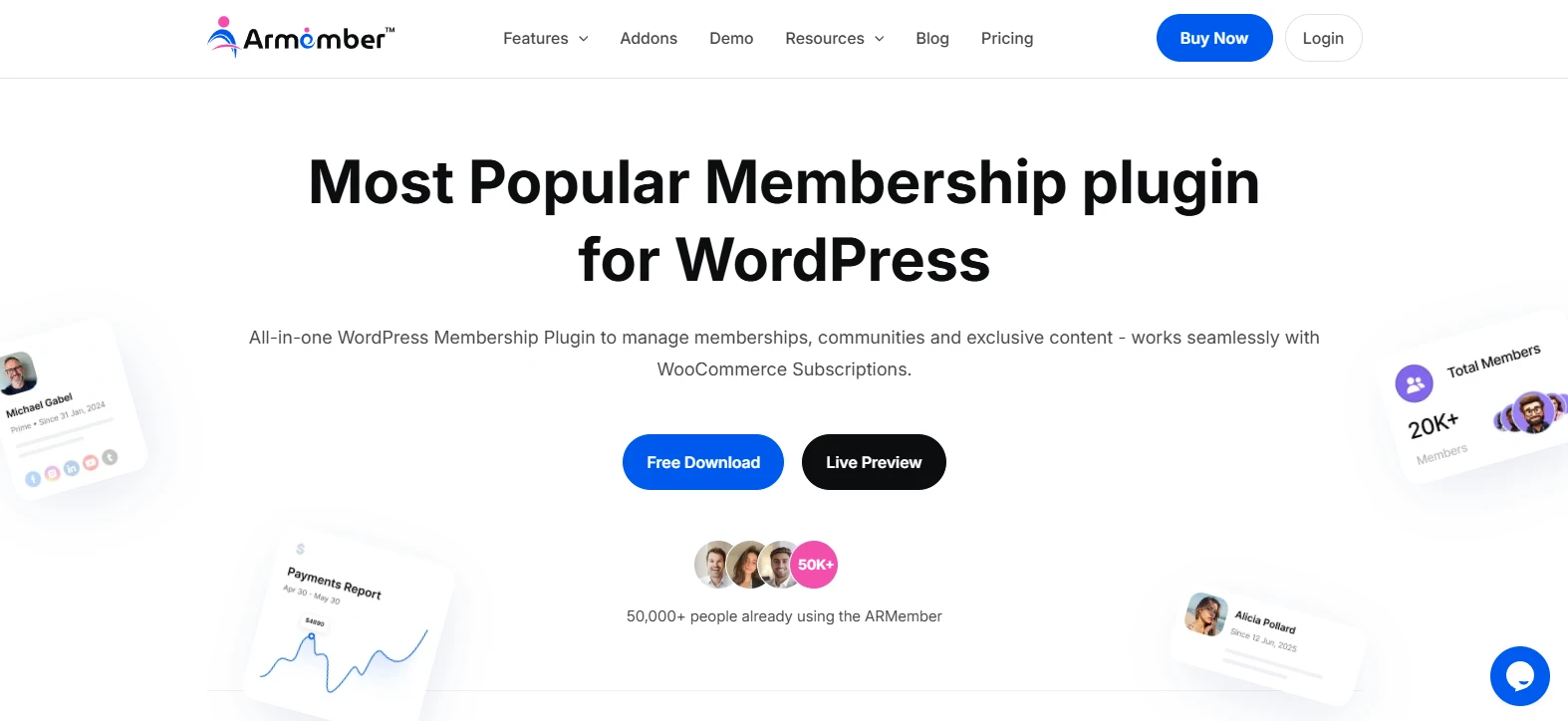 Screenshot of the ARMember homepage