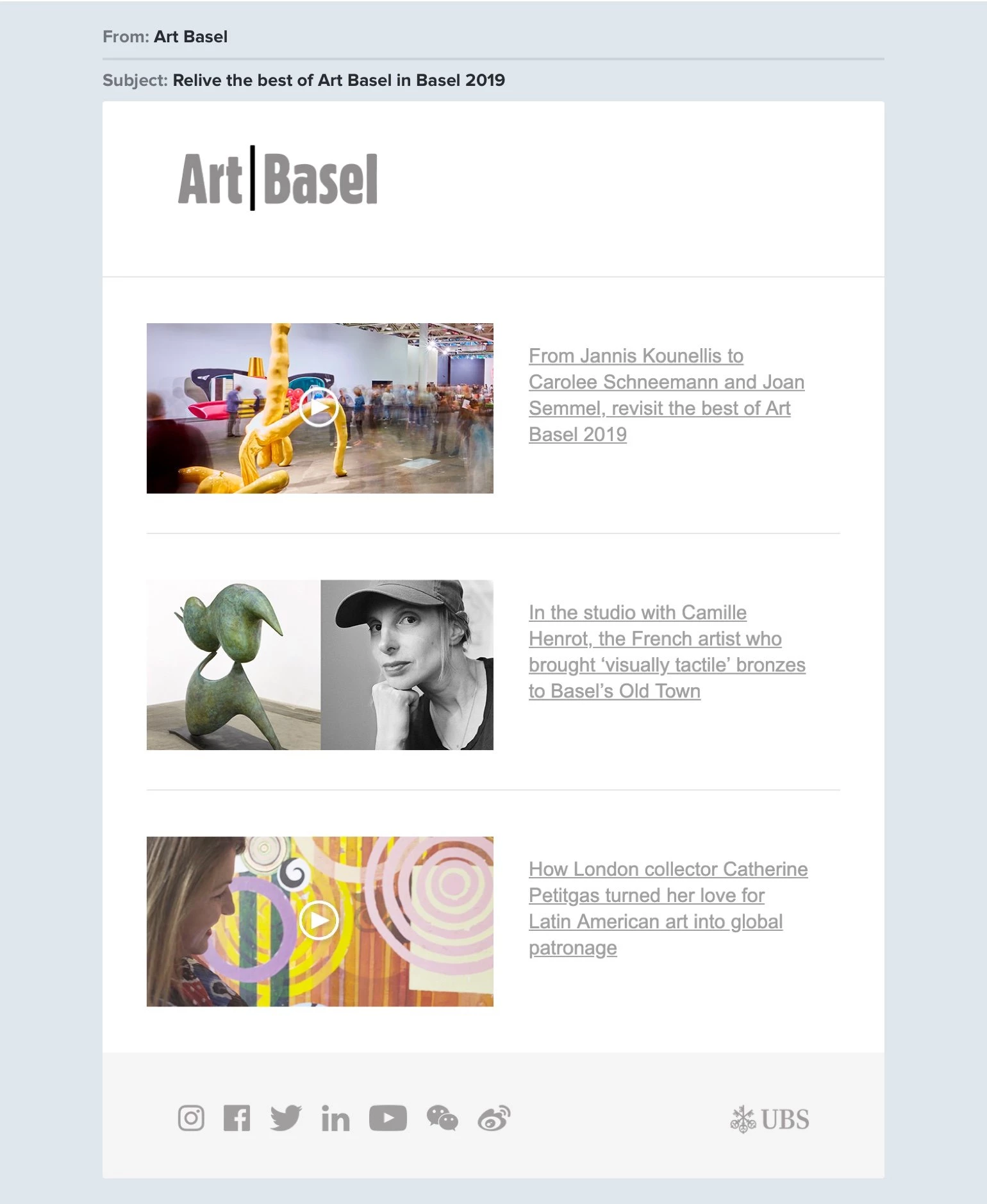 Art Basel artist gallery newsletter example - mailerlite
