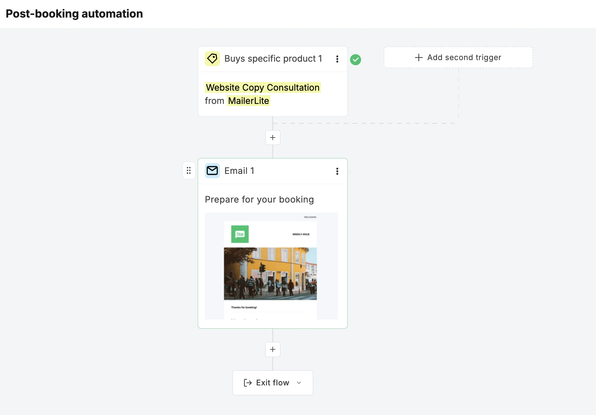 Screenshot showing an automation triggered by a booking
