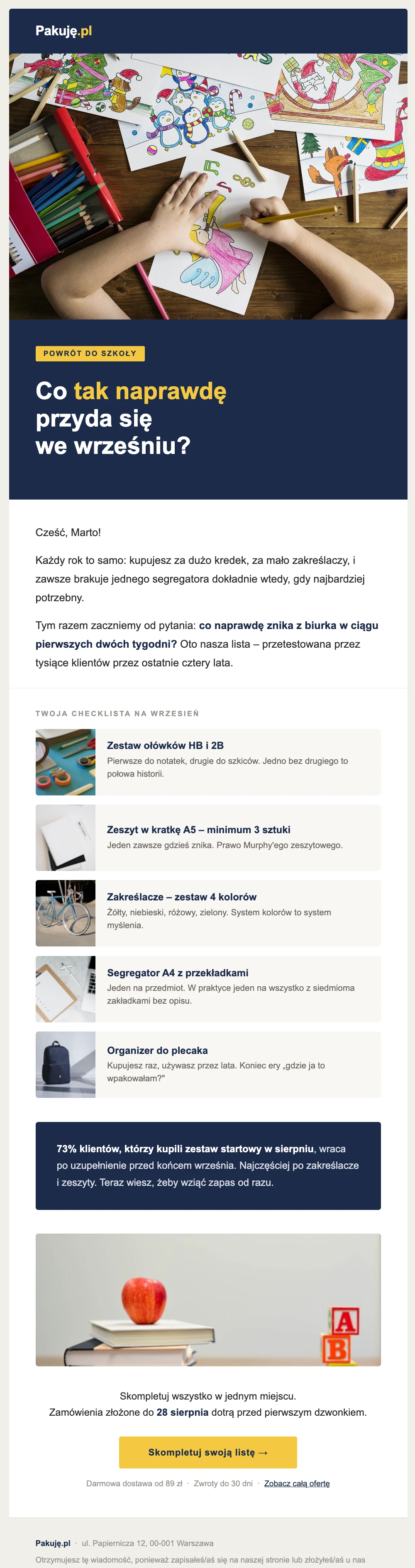 Przykład emaila dla ecommerce