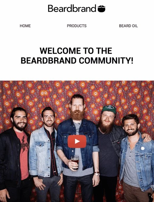 Beardbrand welcome email example bearded gentlemen on a wallpaper background