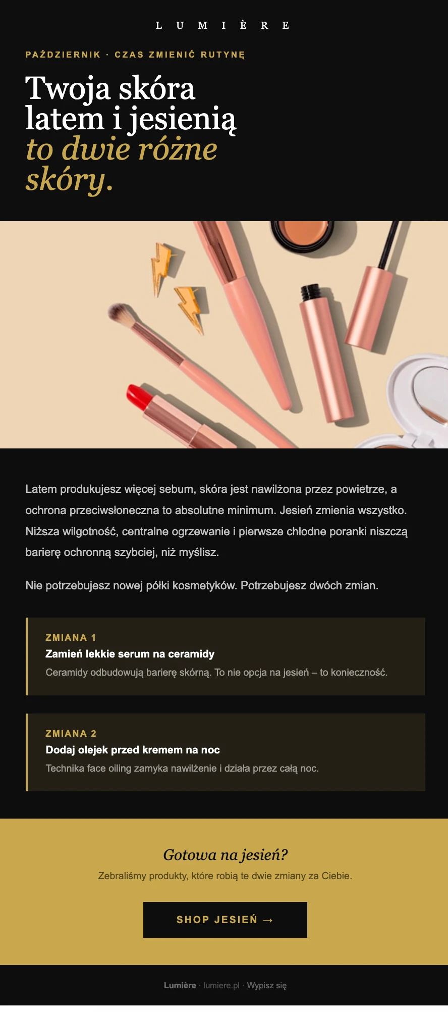 Przykład newslettera w branży beauty