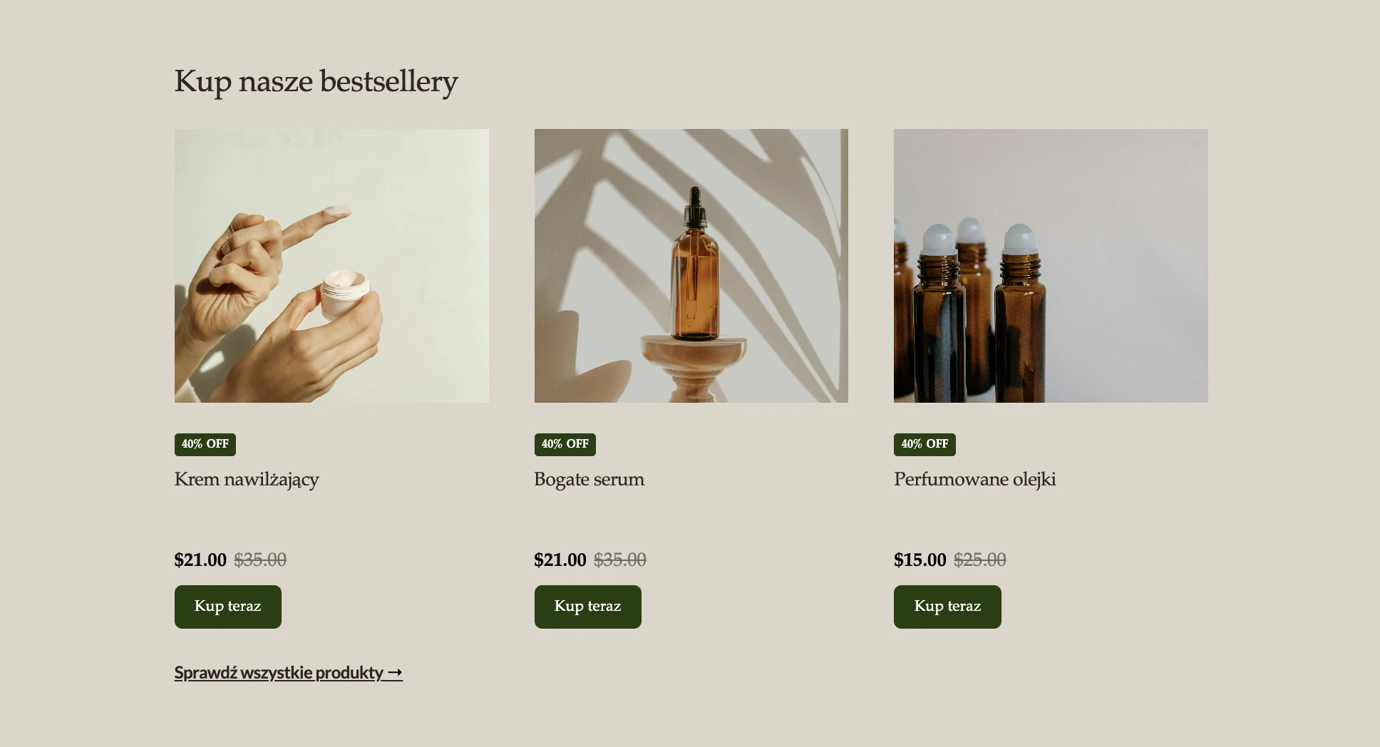 Zrzut ekranu z landing page'a na Black Friday z blokiem produktów