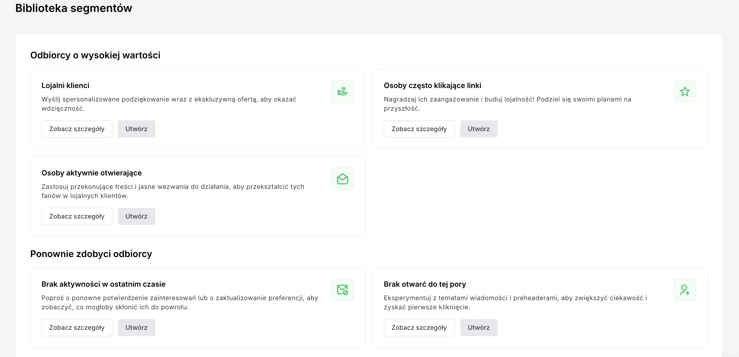 Biblioteka segmentów w MailerLite