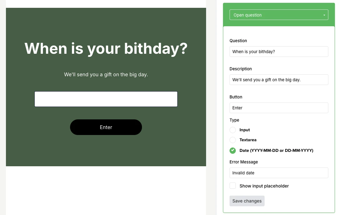Screenshot of a birthday survey in an email
