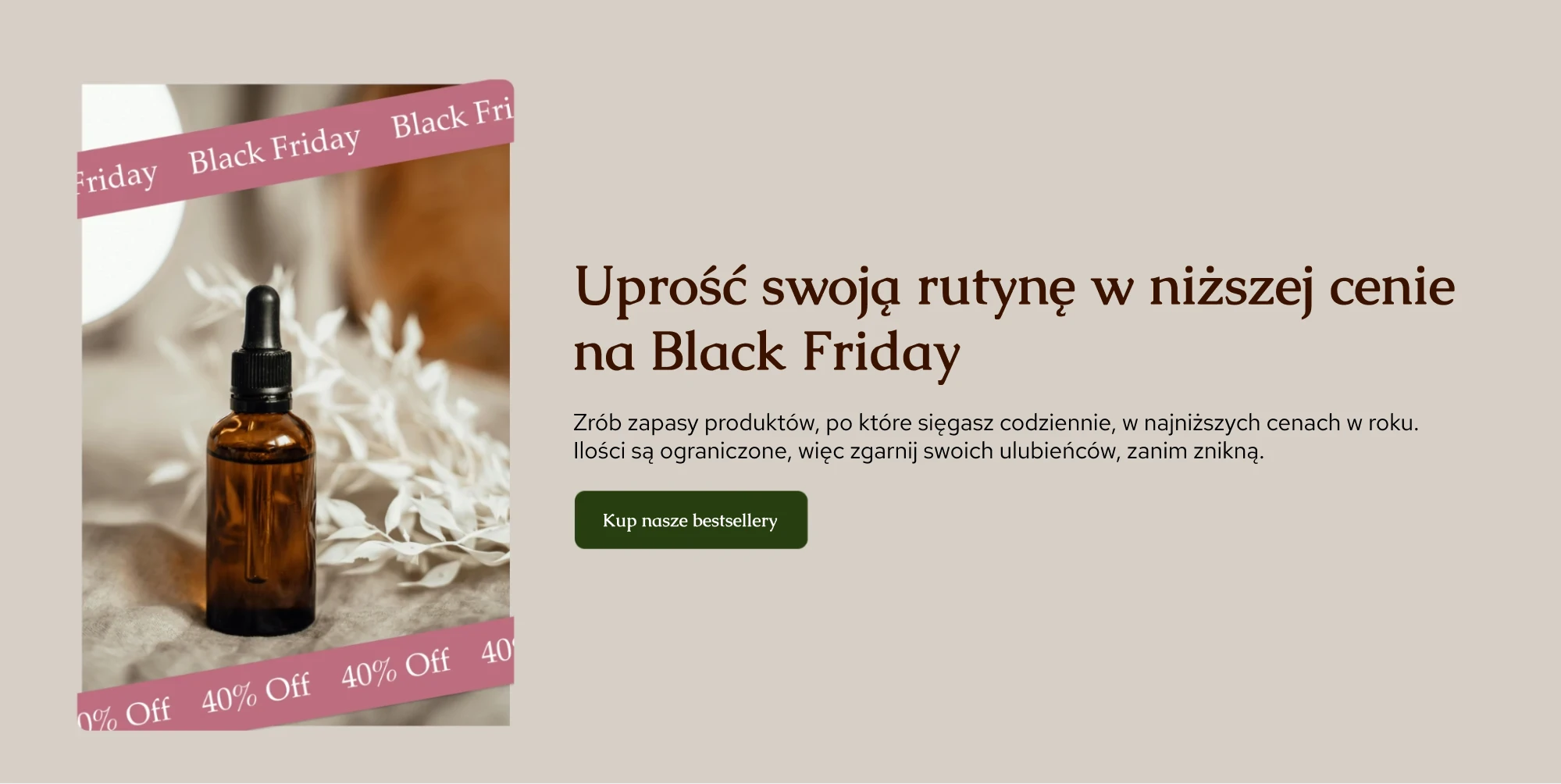 Zrzut ekranu podnagłówka landing page'a na Black Friday