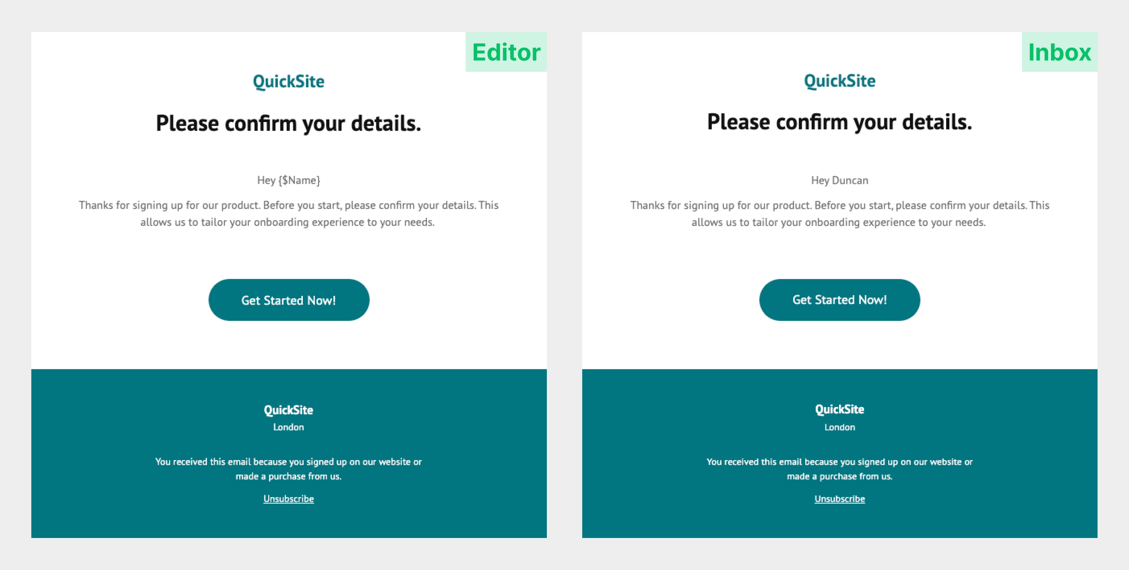Personalized email example - MailerLite