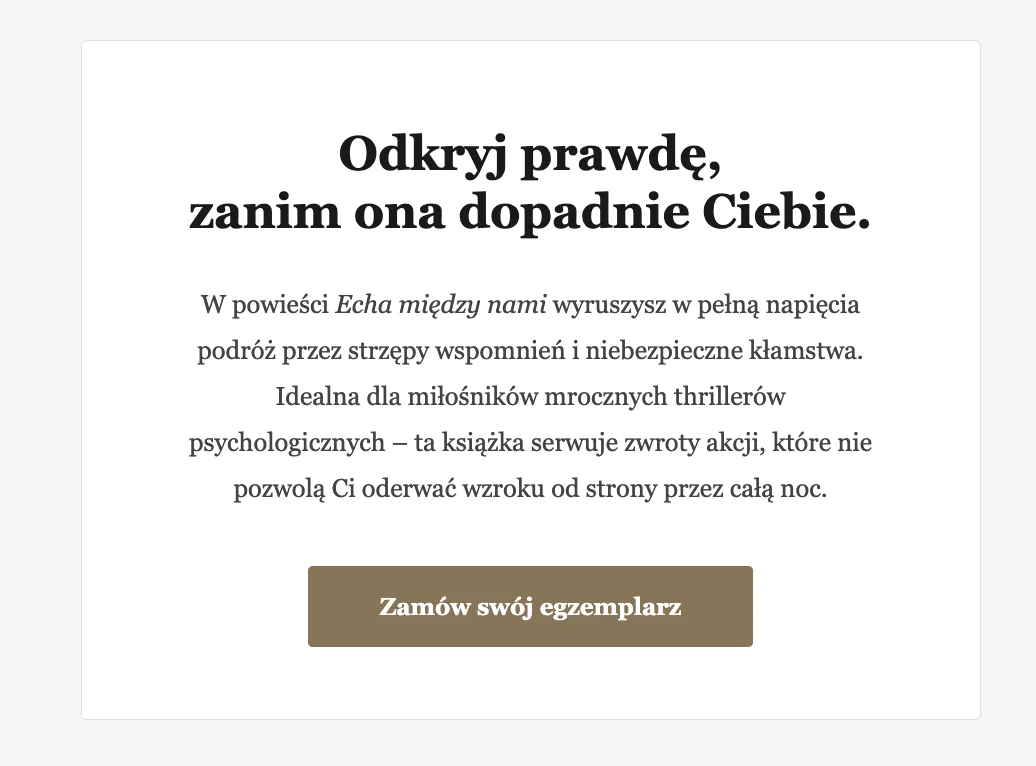 Zrzut ekranu z blurbem stworzonym w MailerLite