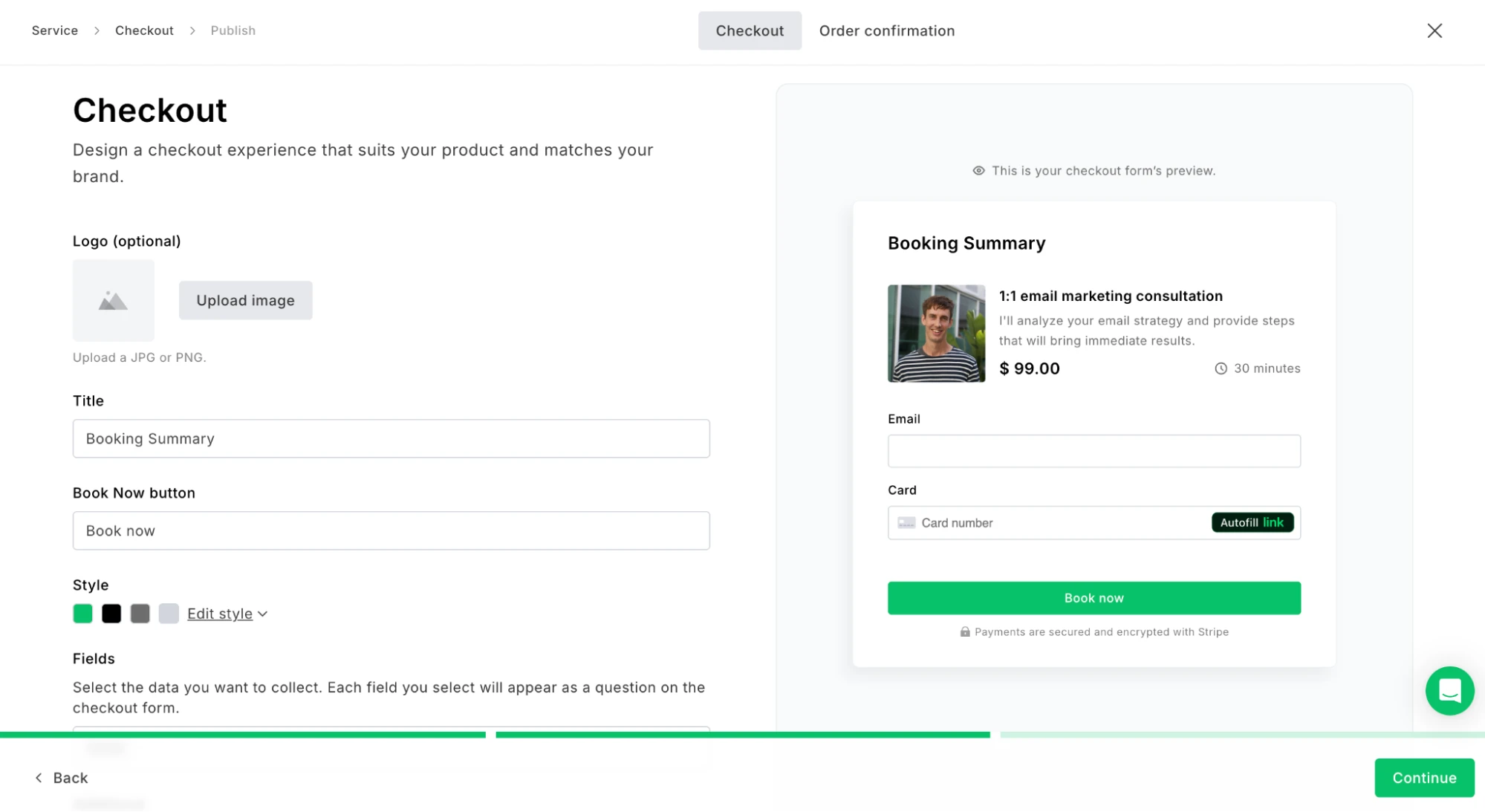 Screenshot of the edit checkout page in MailerLite