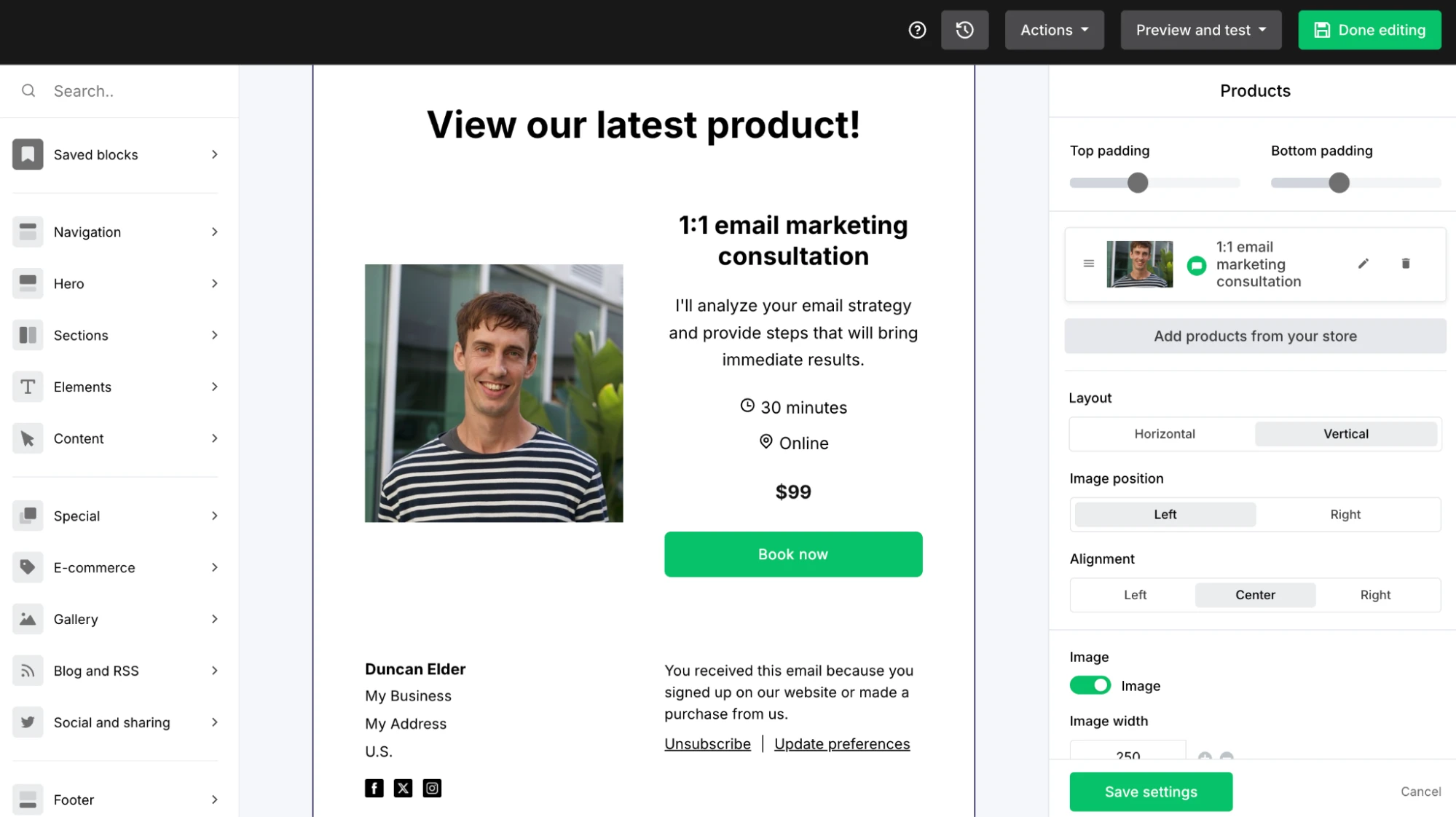 Screenshot of an in-email product promotion